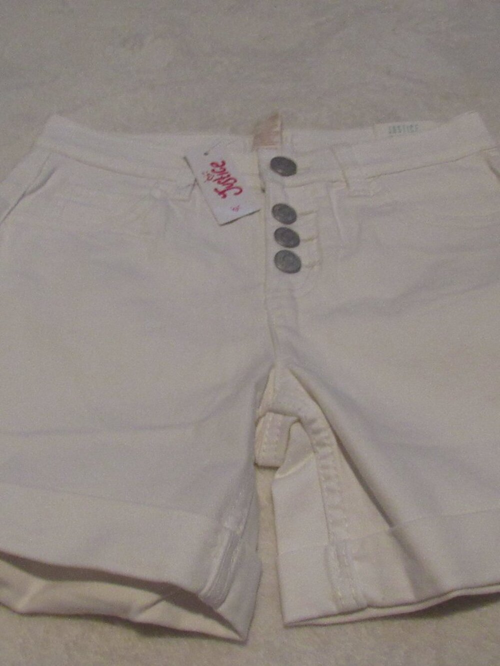 Justice Midi High Waist White Buttonfly Shorts Size 12 NWT